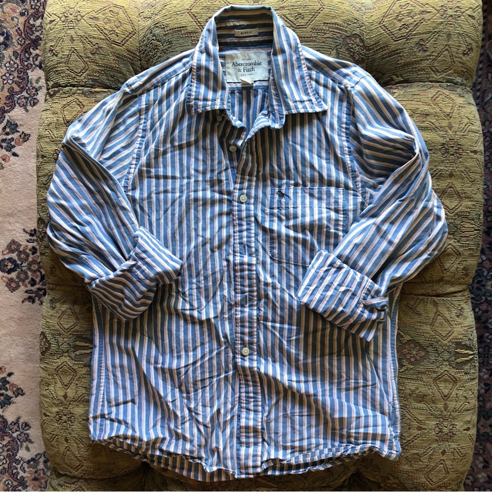 Abercrombie & Fitch Men's Button-Down Shirt XL White Blue Orange Stripe
